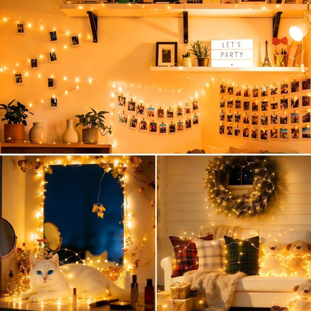Warm White LED Fairy String Lights USB Powered with‎ Remote 8 Modes Dimmable